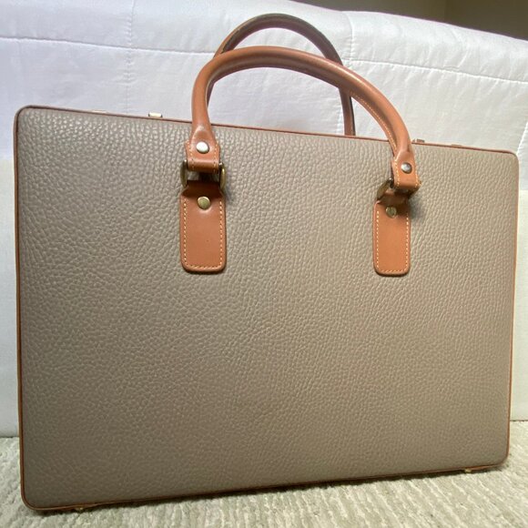 Geoffrey Beene Briefcase Beige Leather Luxury Attaché
